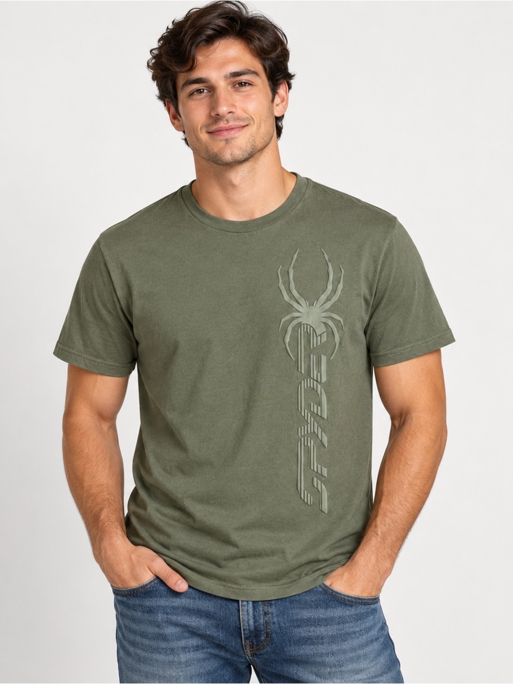 Spyder Men’s Medium Olive Green Logo T-Shirt Embroidered Cotton Tee